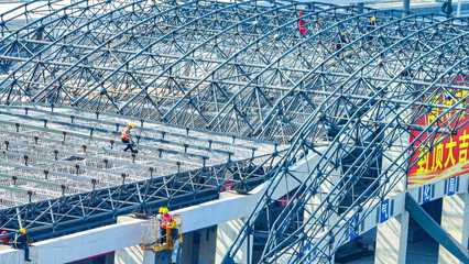 滬蘇湖鐵路南潯站主體結構封頂，鋼結構網架搭建完成